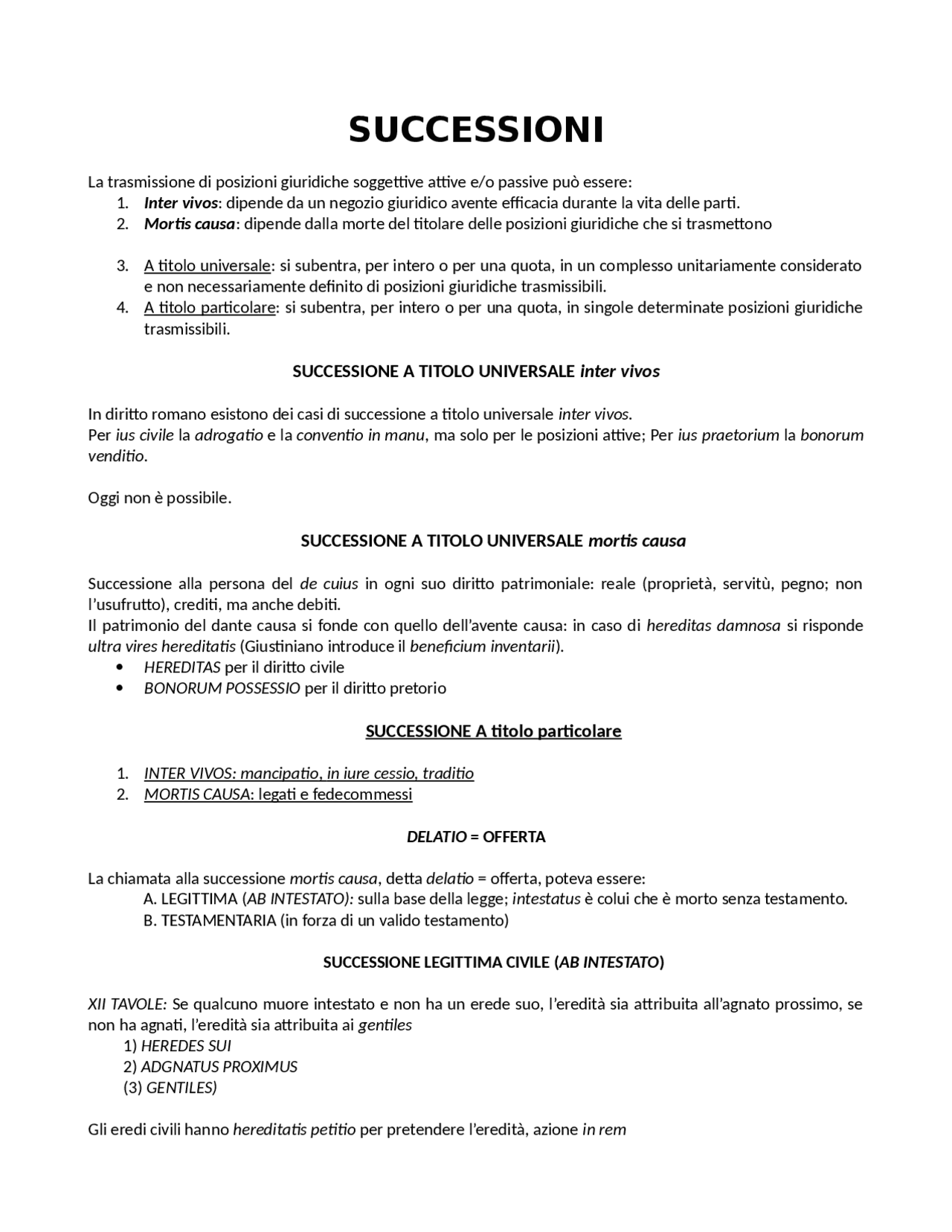 Successioni diritto romano Docsity