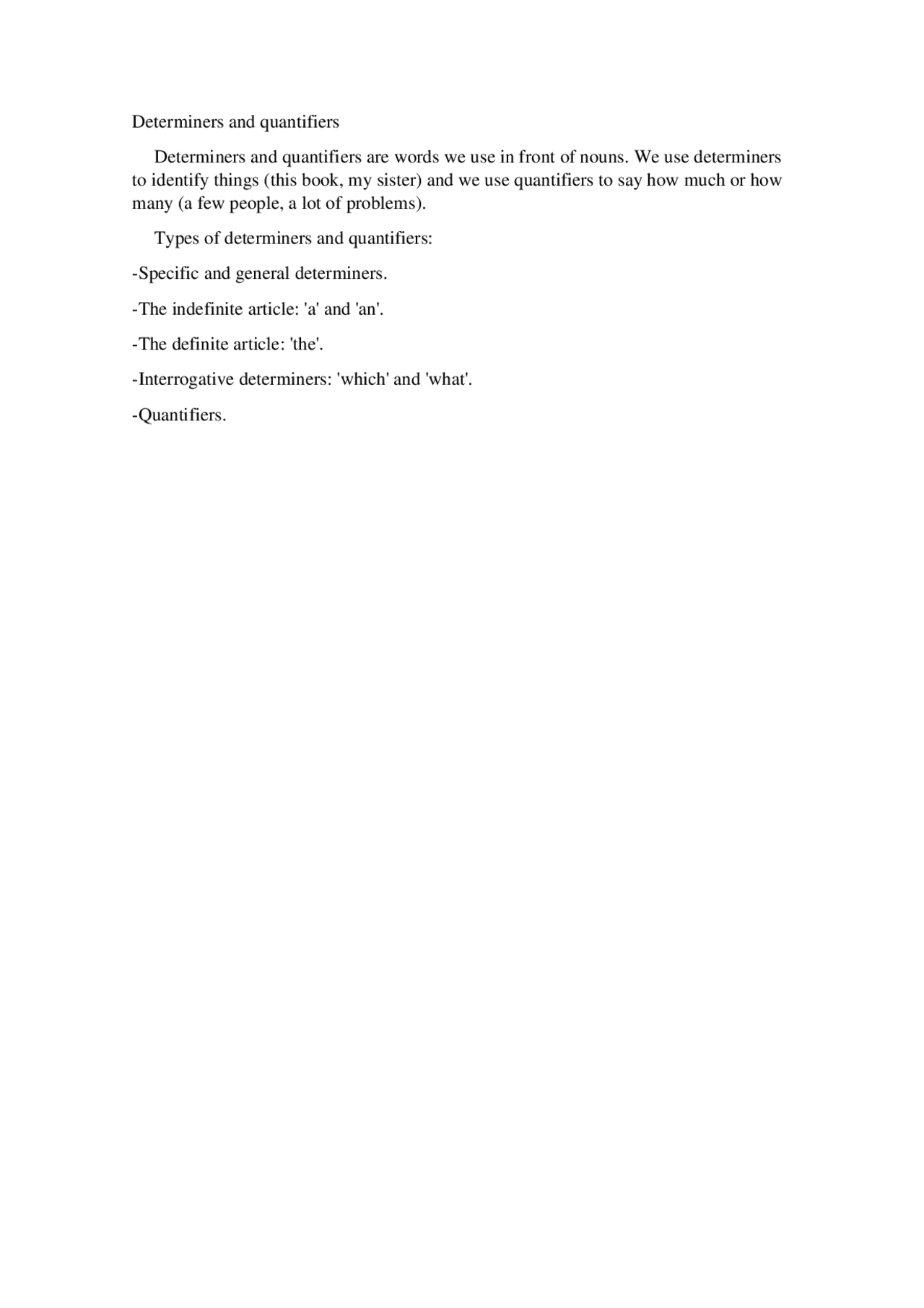 Determiners and quantifiers - Docsity