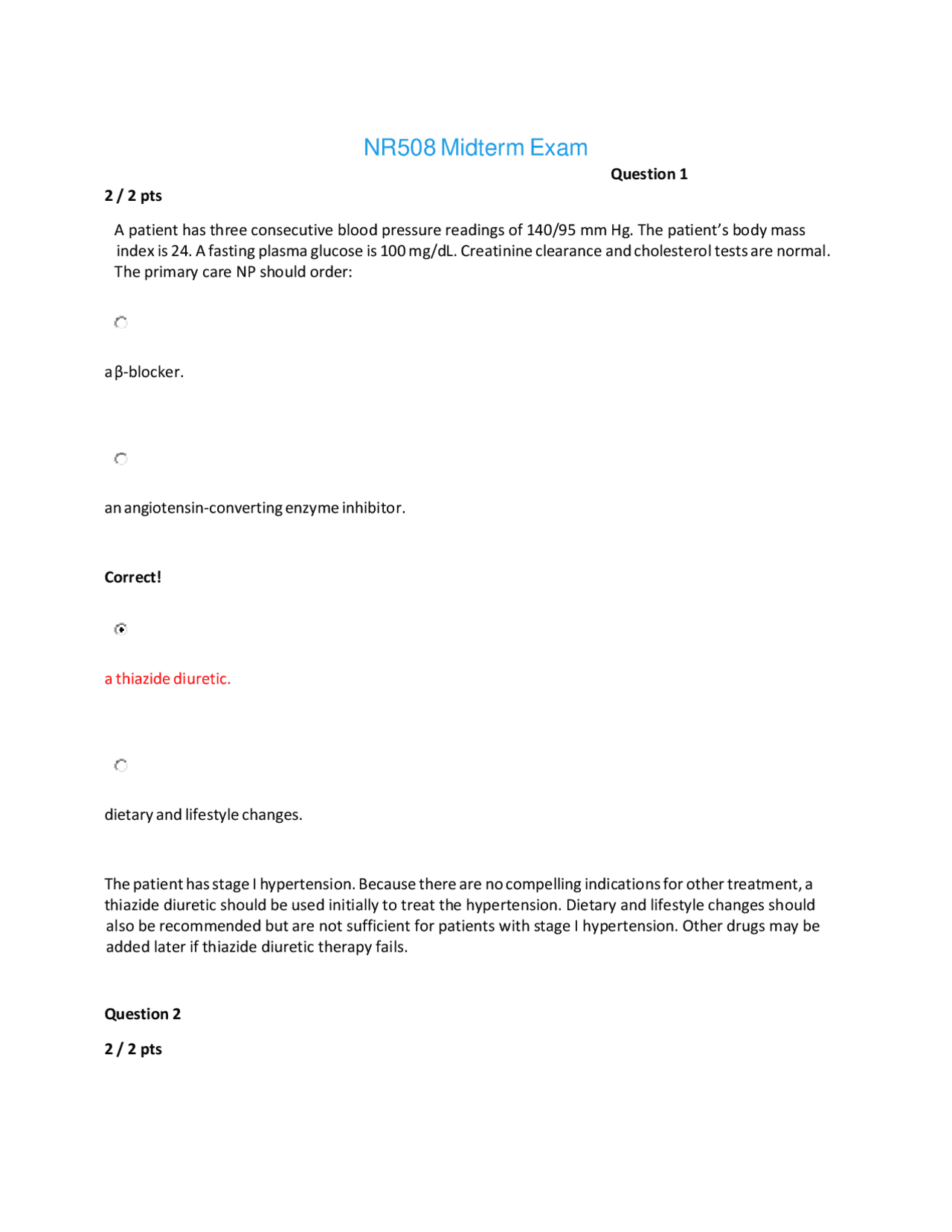 NR 508 / NR508 Midterm Exam (Latest 2022 / 2023): Advanced Pharmacology ...