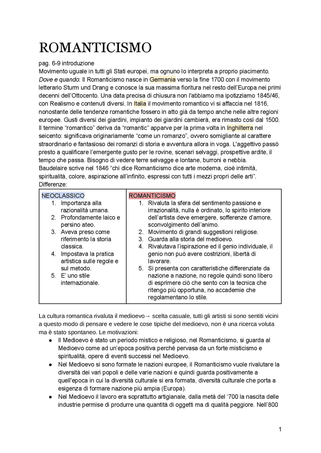 Romanticismo nella storia dell'arte Docsity