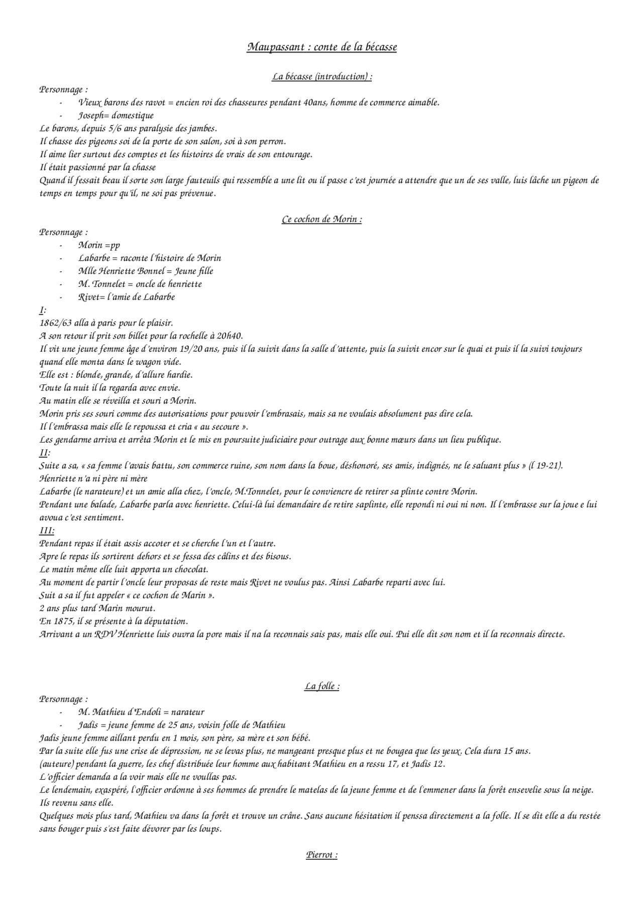 Fiche De Lecture 4ème Les Contes De La Bécasse Gratuit Maupassant conte de la becasse | Résumés Français | Docsity