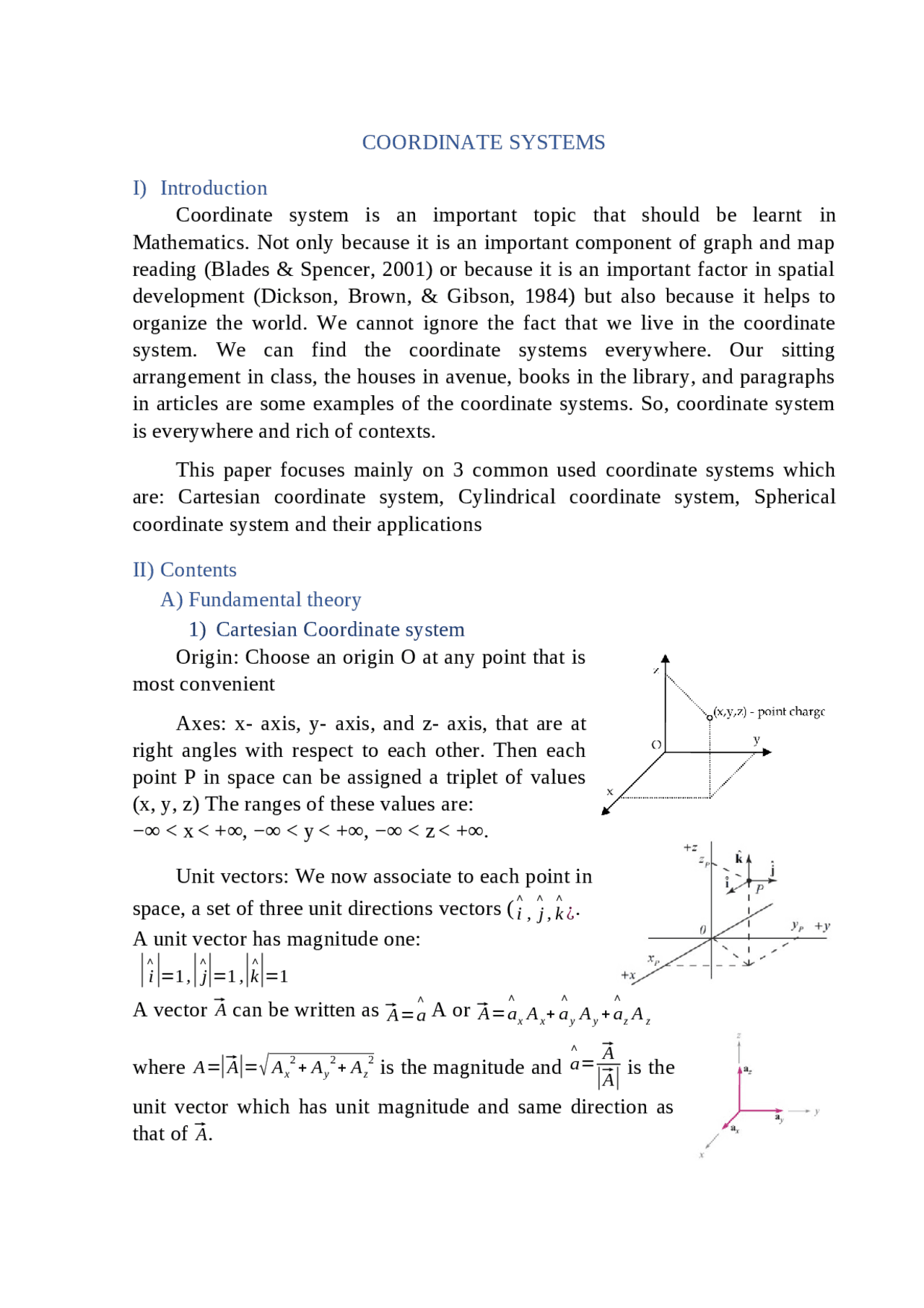 Coordinate systems and applications - Docsity