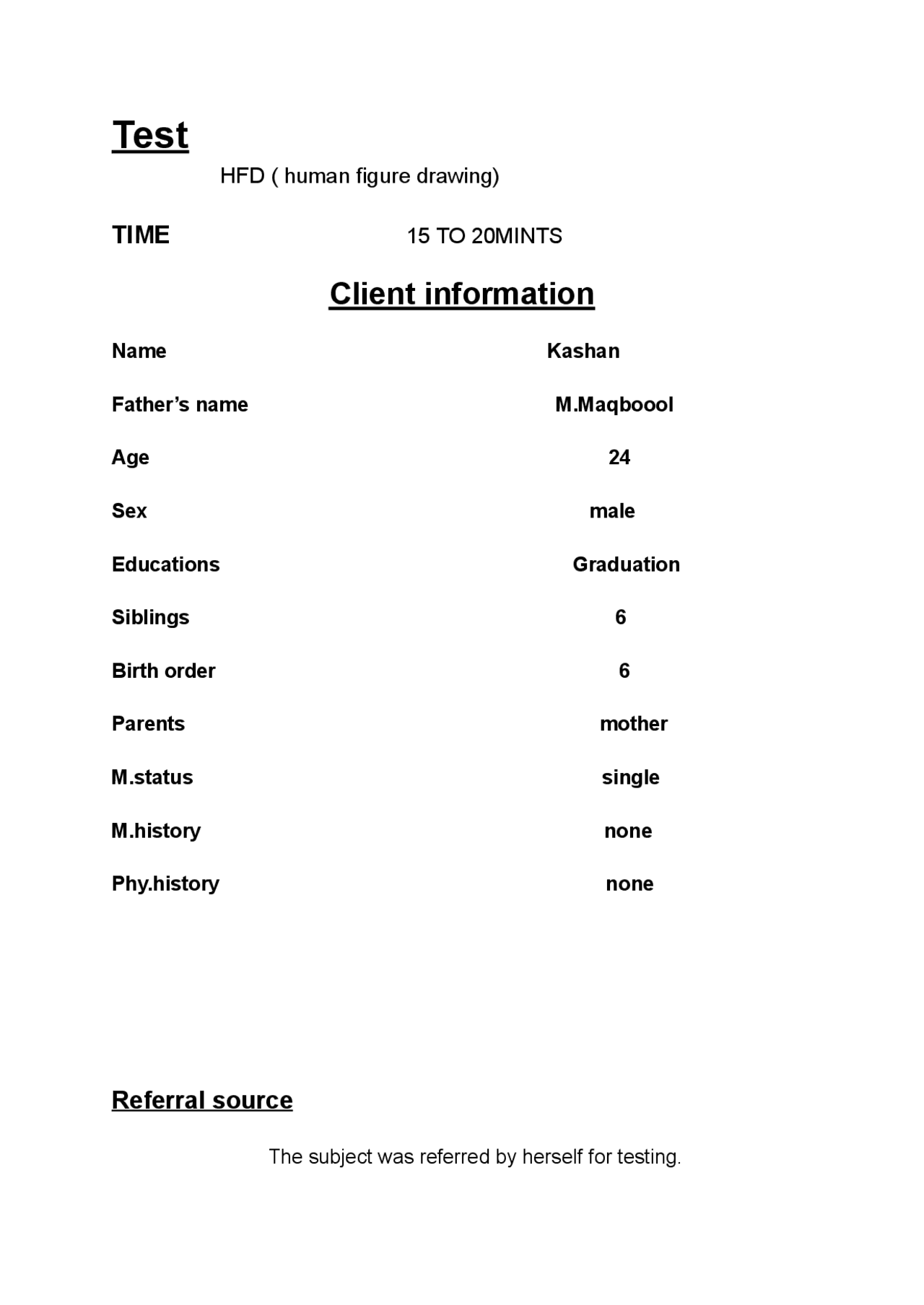 HFD TEST HUMAN FIGURE TEST - Docsity