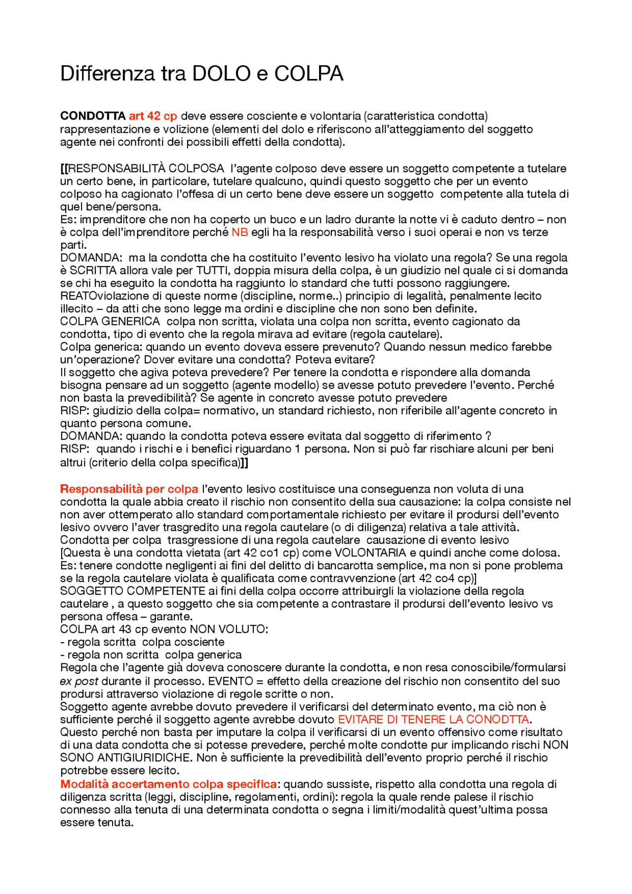 Differenza tra dolo e colpa Docsity