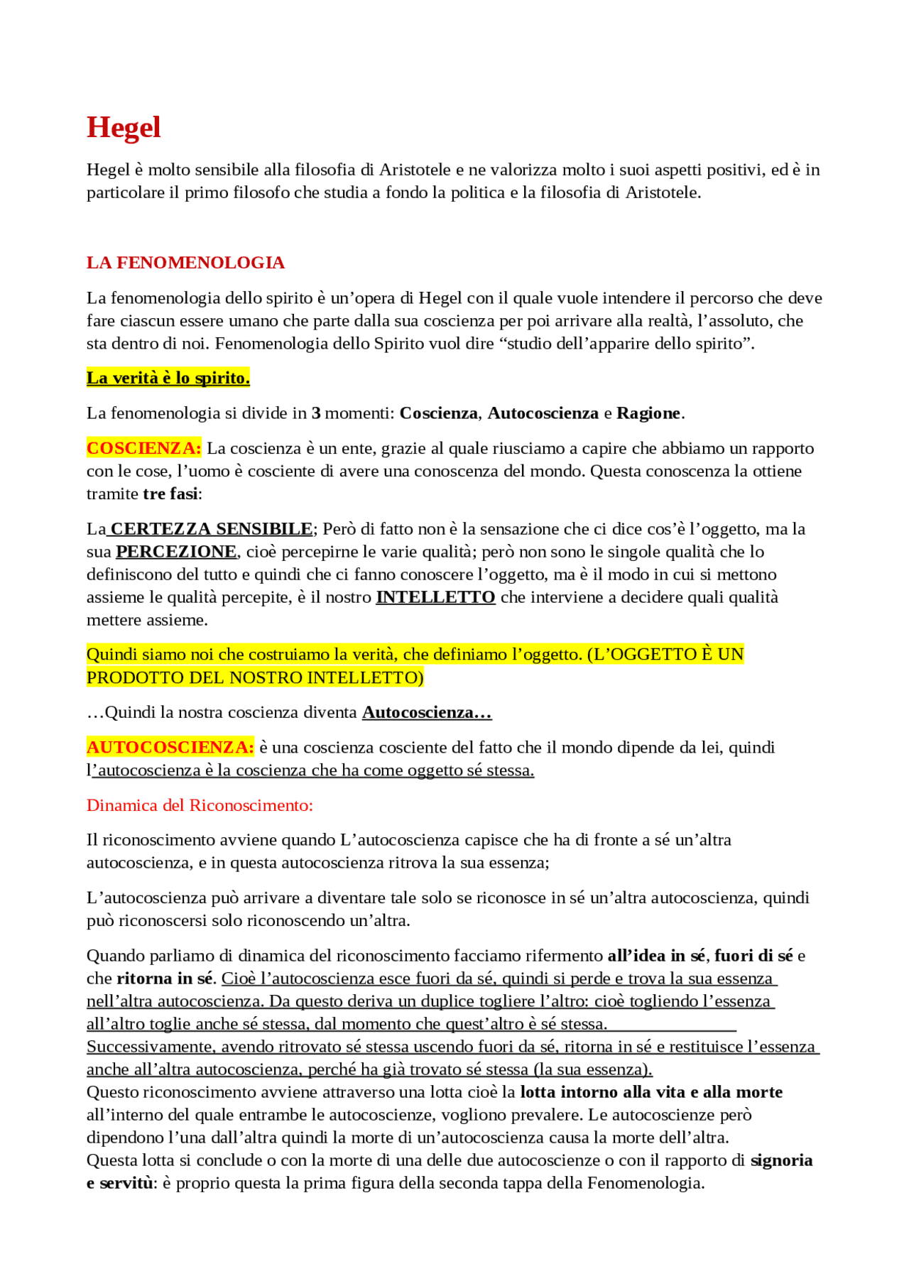 Hegel in filosofia teoretica (primo anno sc.ed) Docsity