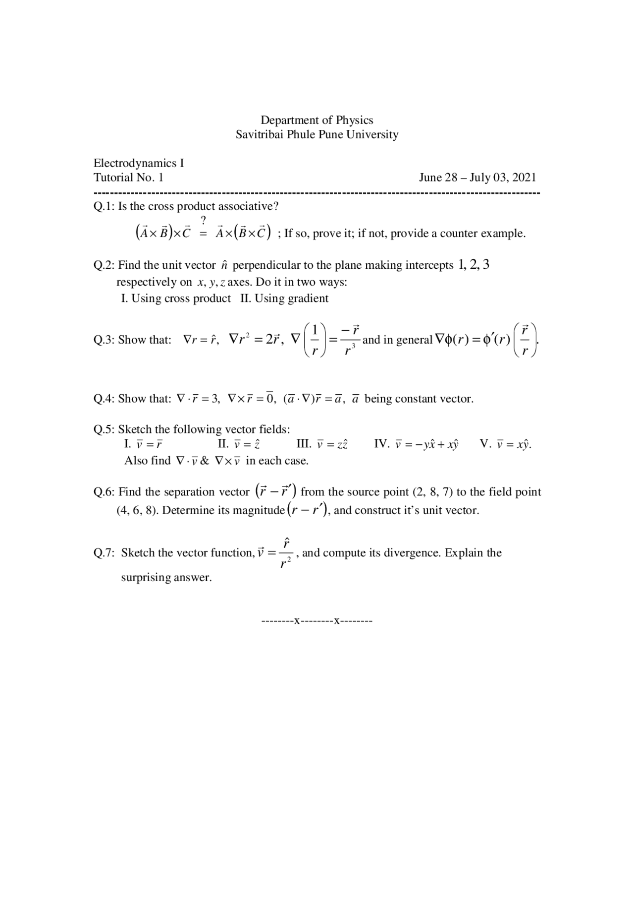 Electrodynamics question bank savitribai phule university, pune (sppu ...