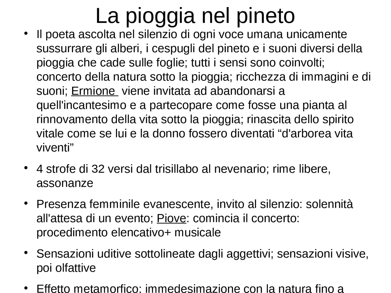 Poesia italiano la pioggia nel pineto - Docsity