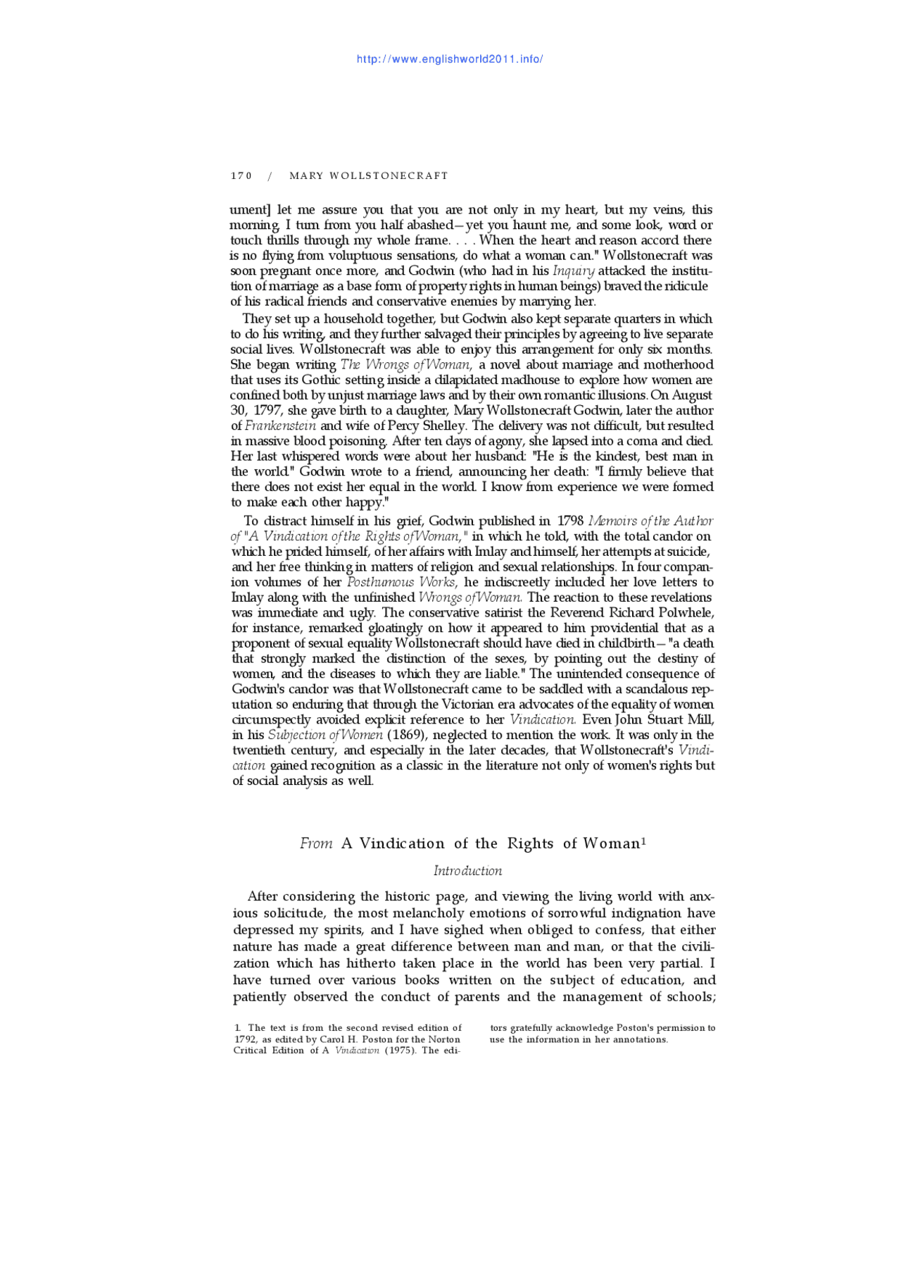 Mary wollstonecraft analisi - Docsity