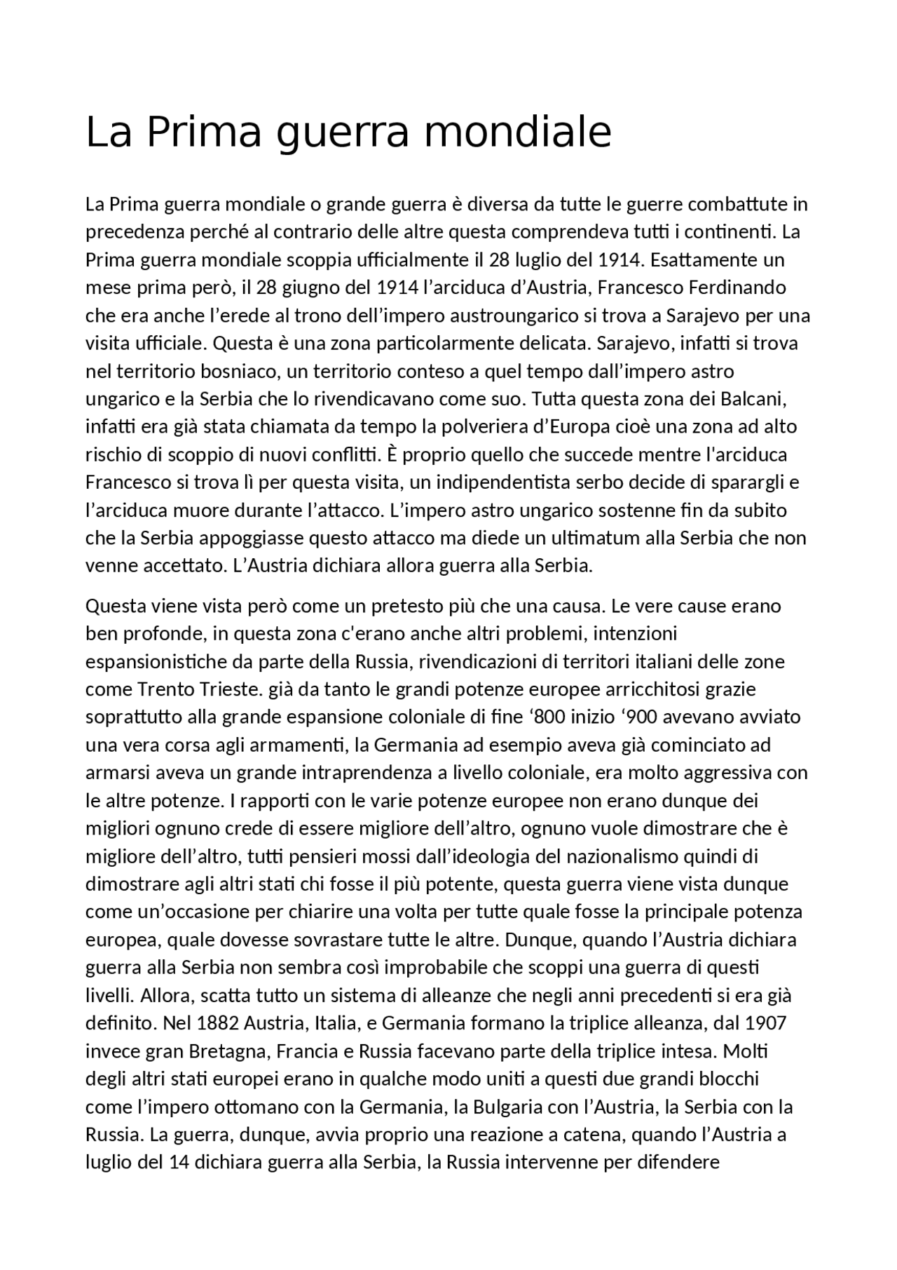 Riassunto Prima Guerra Mondiale | Schemi e mappe concettuali di Storia ...