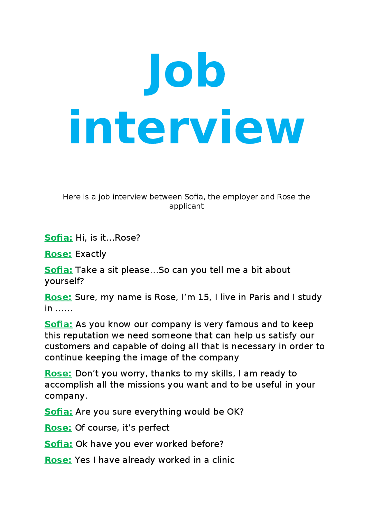 Exemple of Job interview - Docsity