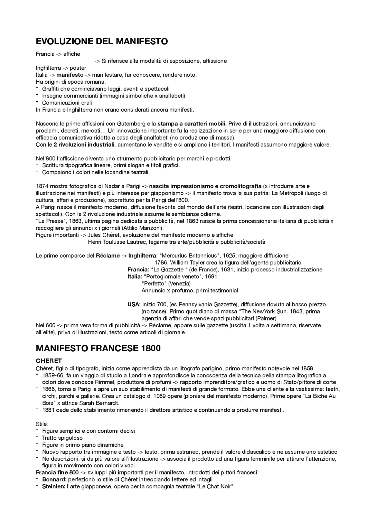 Storia dell'evoluzione del manifesto Docsity