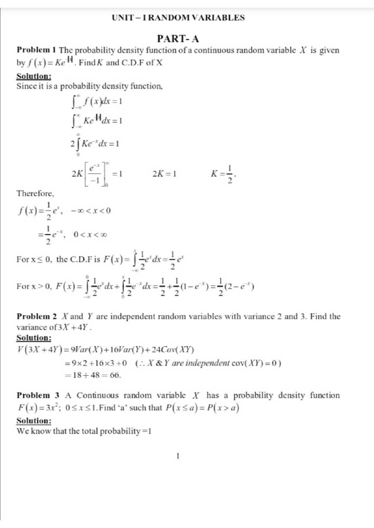 Random variable functions - Docsity