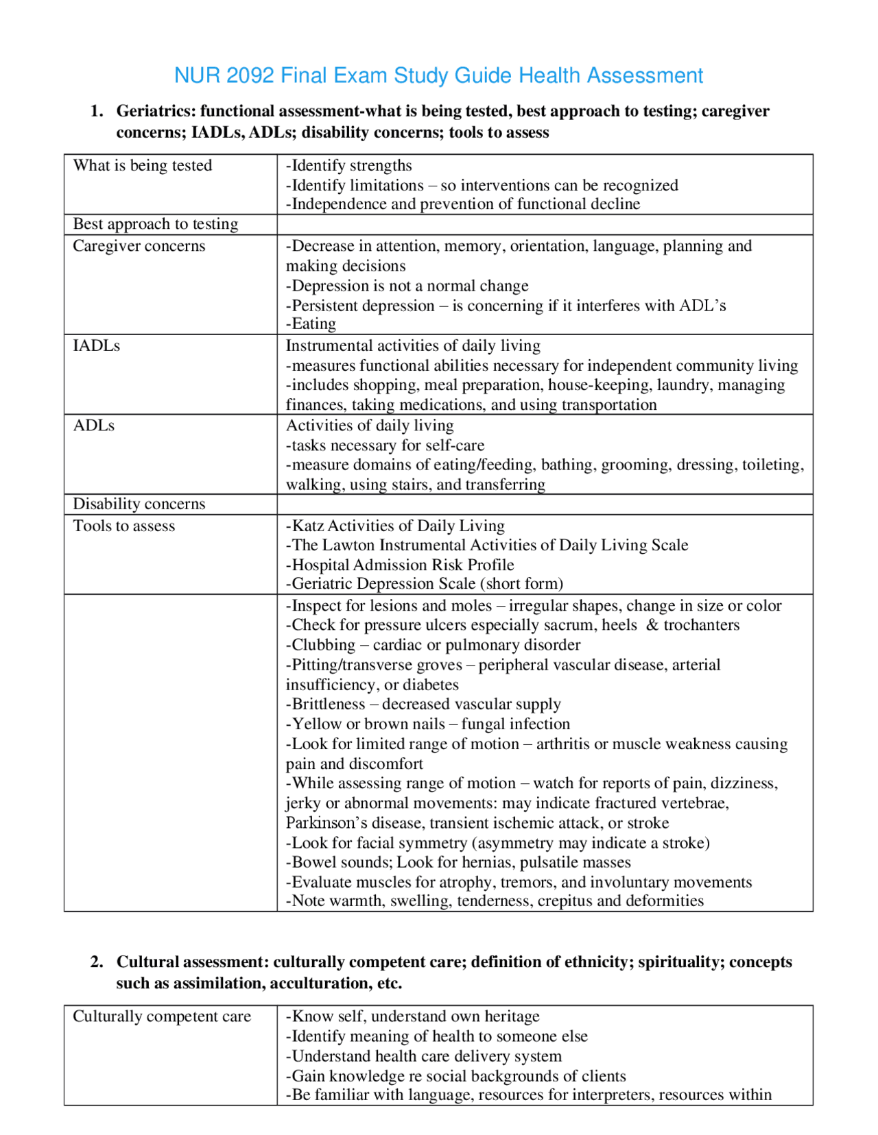 NUR2092 / NUR 2092 Final Exam Study Guide (Latest 2022 / 2023): Health ...