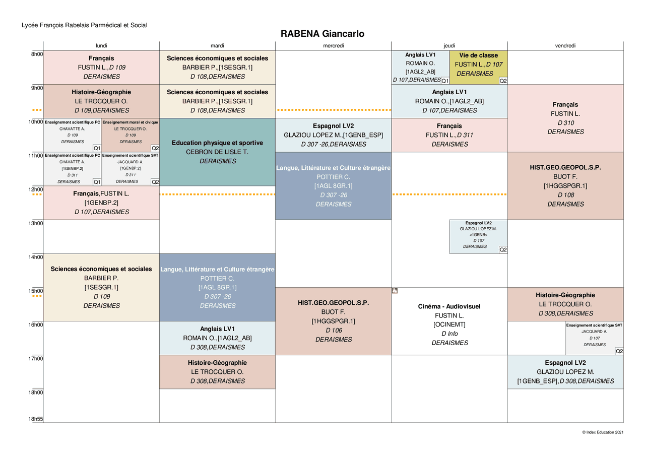 Exemple d'emploi du temps - Docsity