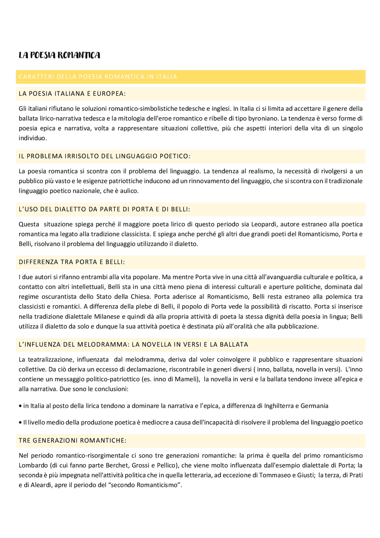 La poesia romantica: riassunto e analisi - Docsity