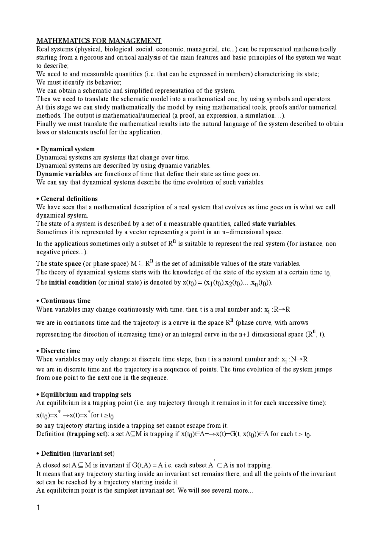 Matematica for management - Management - Docsity