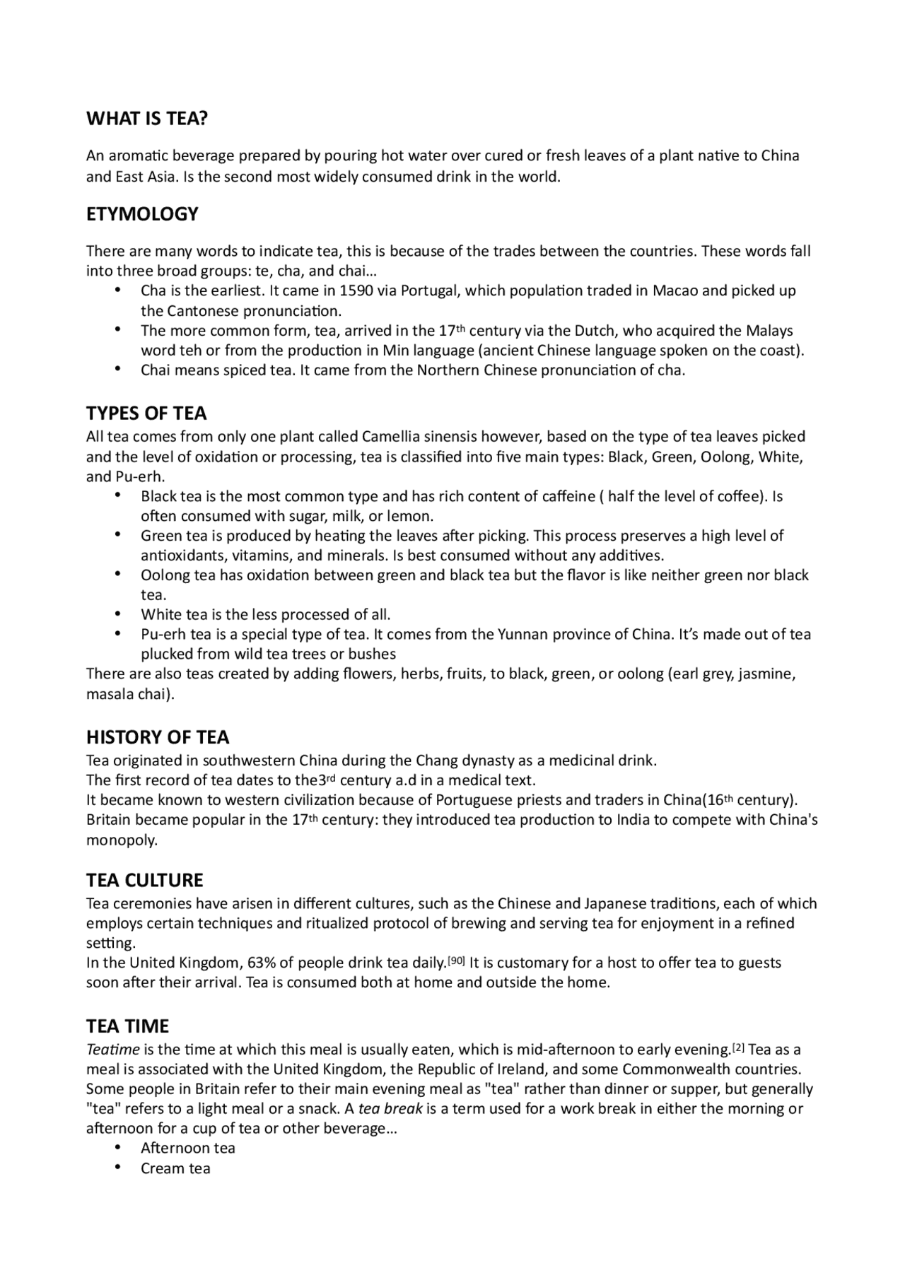 Tea, the, te presentation - Docsity