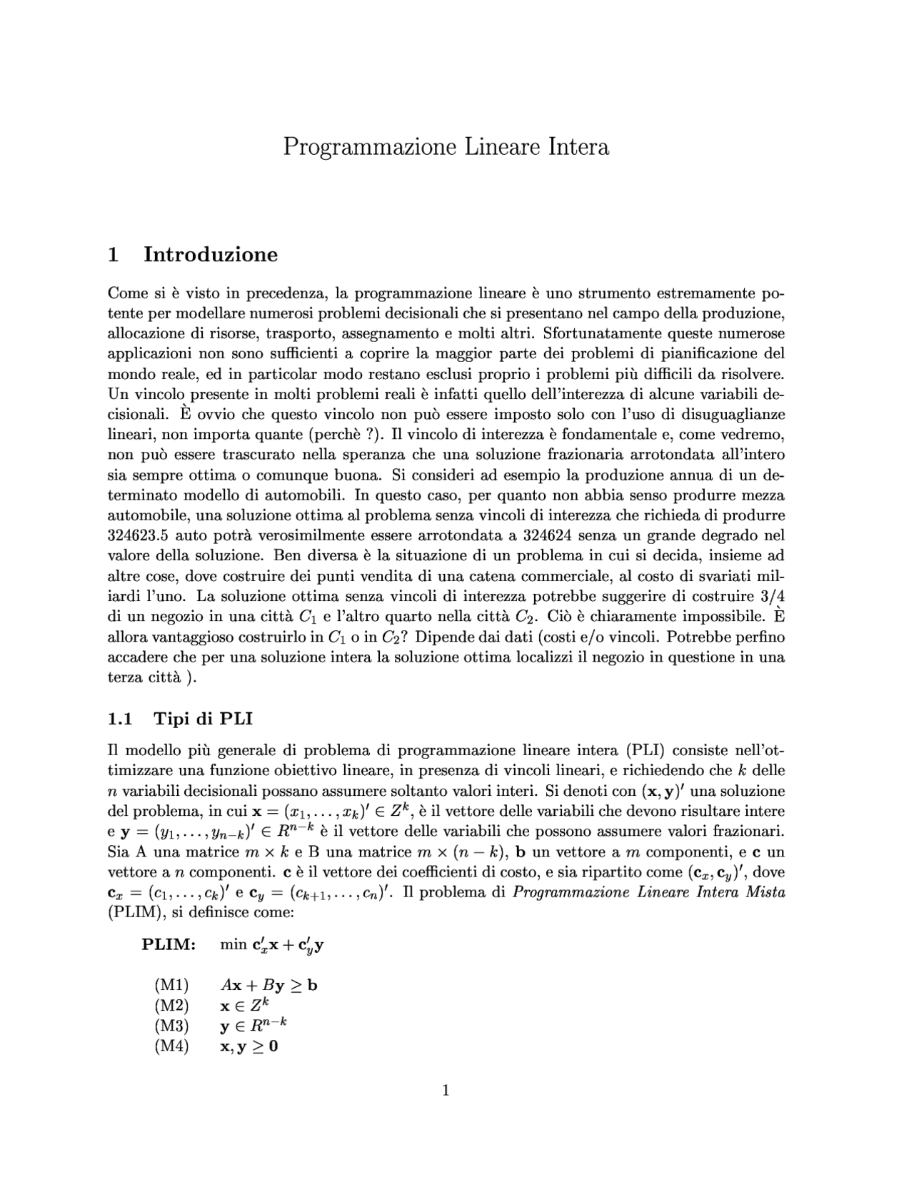 Linear Integer Programming appunti - Docsity