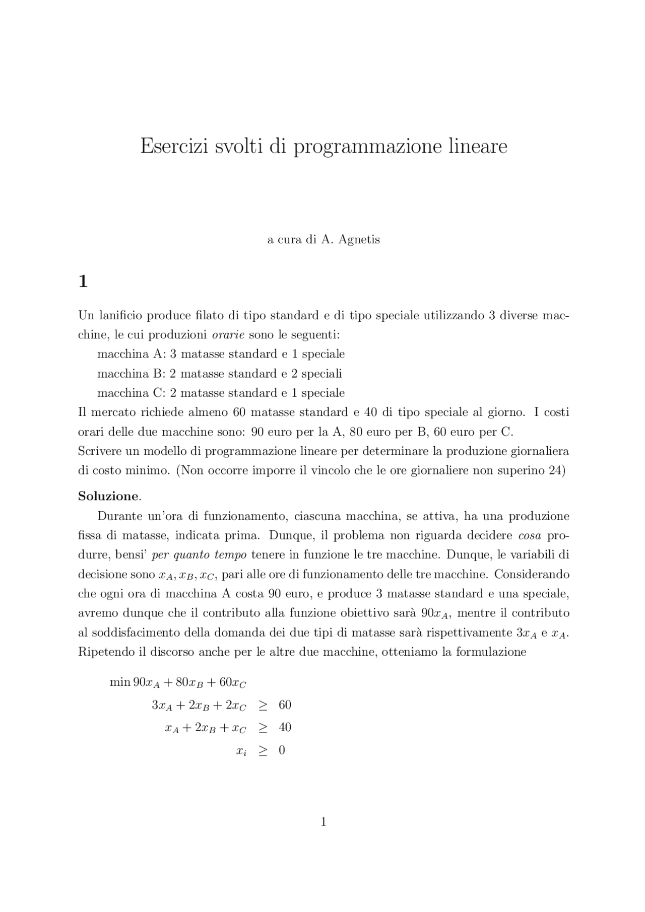 Esercizi svolti Ricerca operativa 2018 Docsity