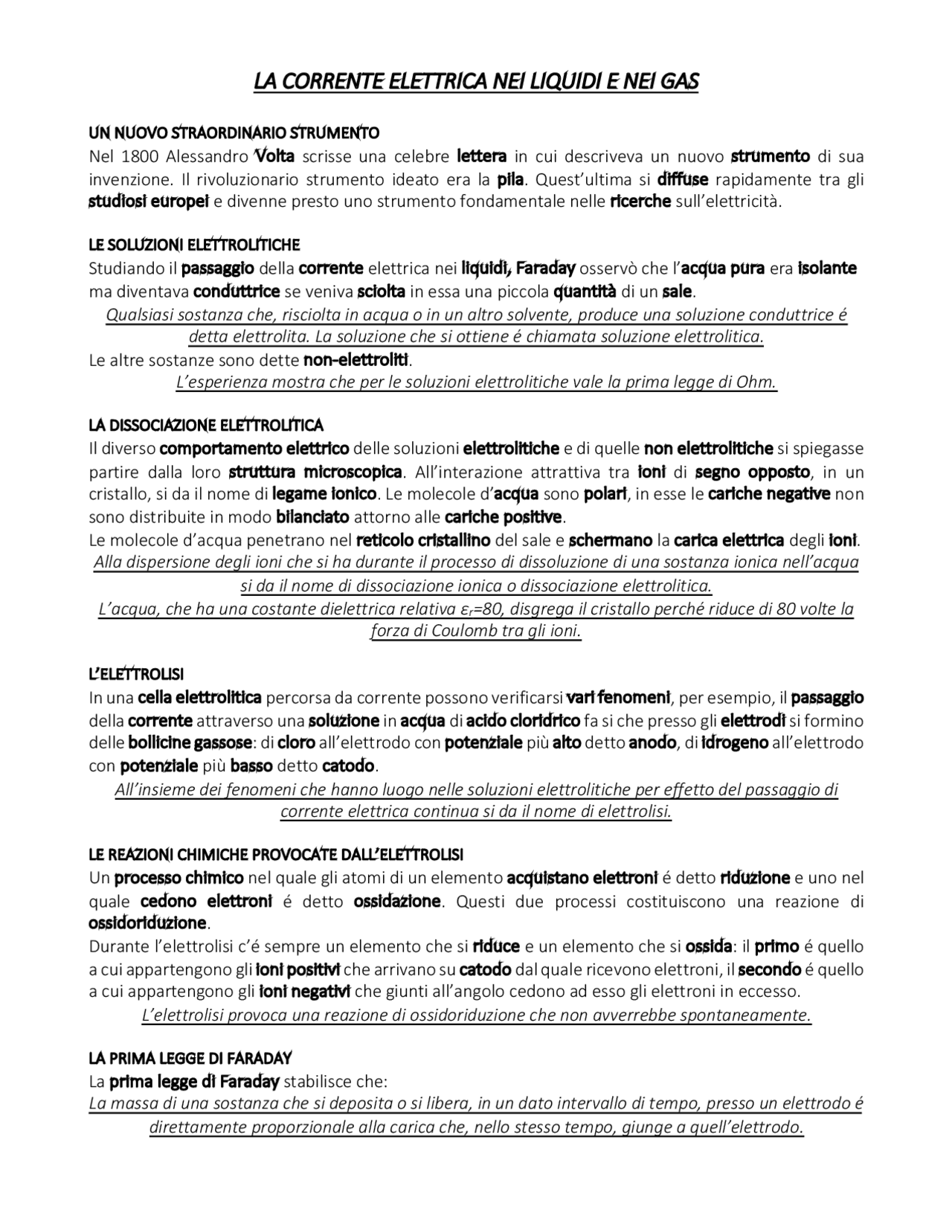 La Corrente Elettrica nei Liquidi e nei Gas. - Docsity