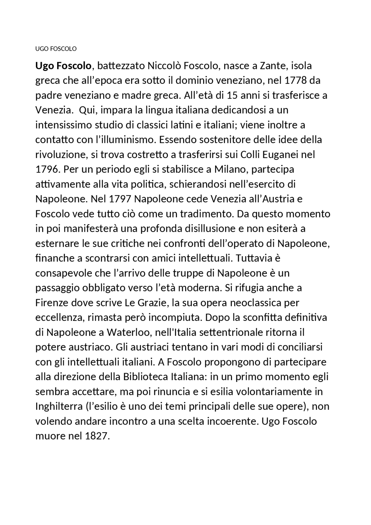 Ugo foscolo Riassunto Vita Docsity Ugo foscolo Riassunto Vita Docsity