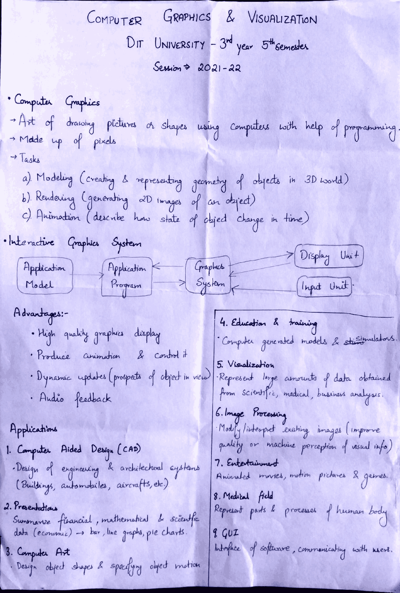 Computer Graphics - Study and Lecture Notes - Docsity
