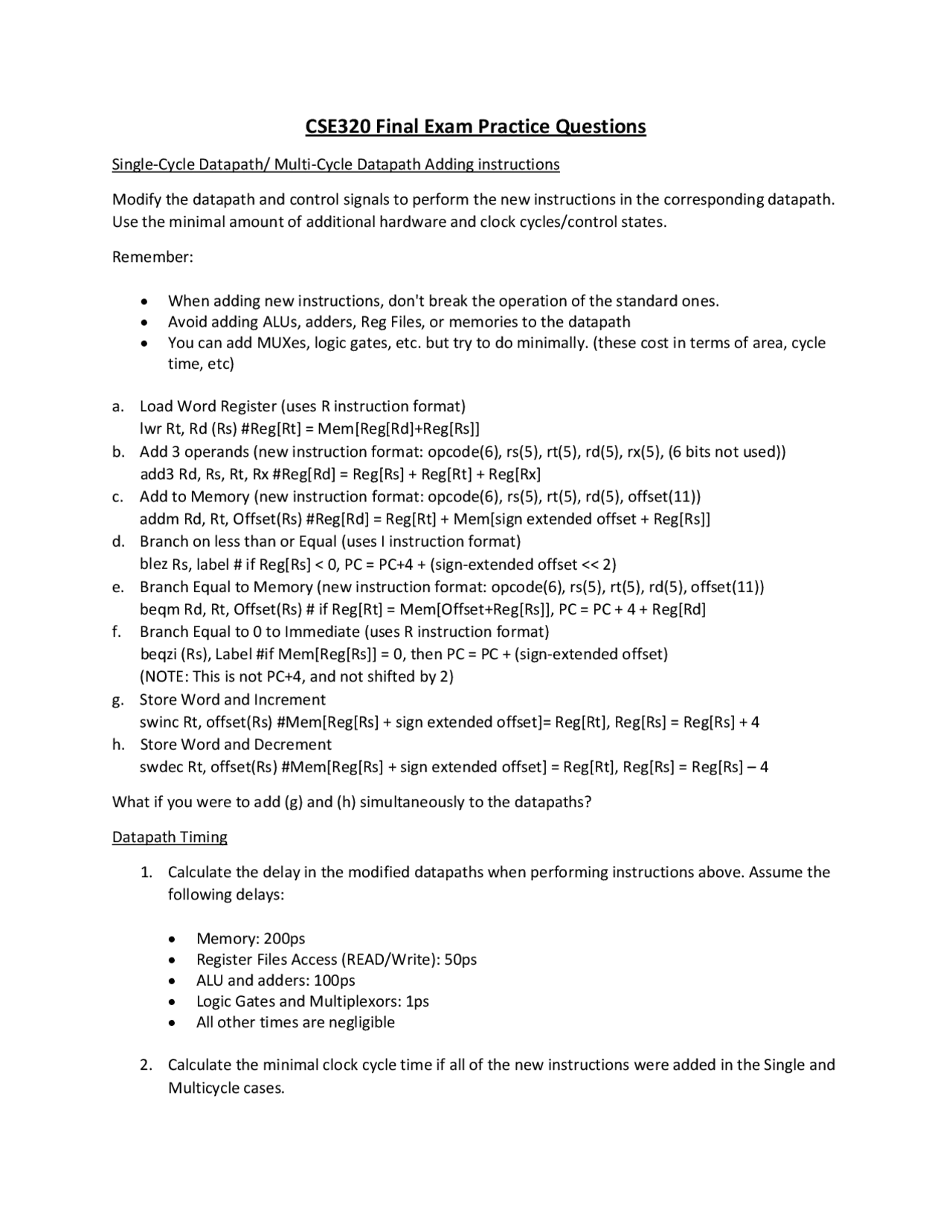 Exam Final Practice Questions | Exercises Computer Science | Docsity