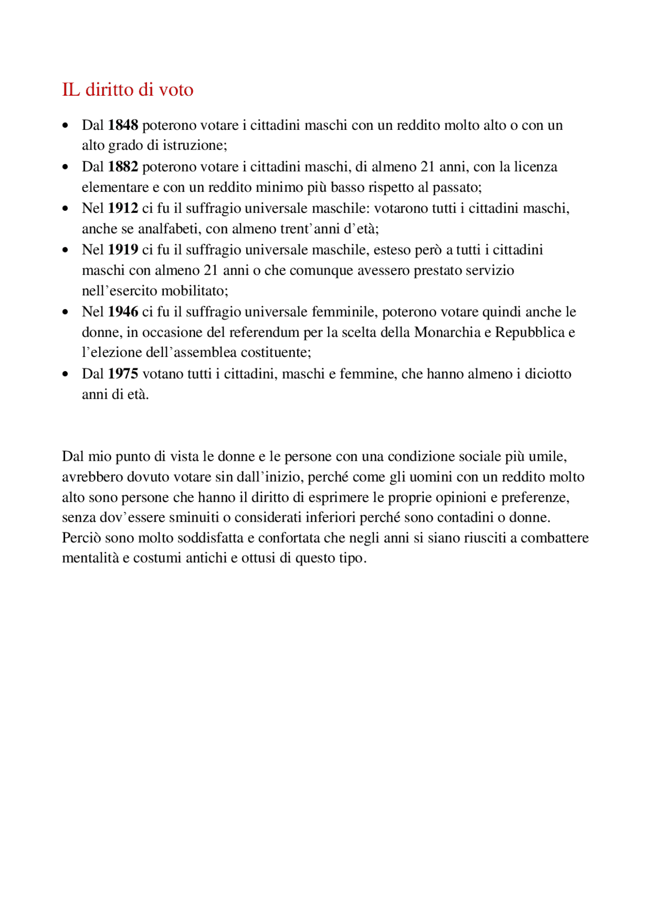 Il diritto di voto è di chiunque - Docsity