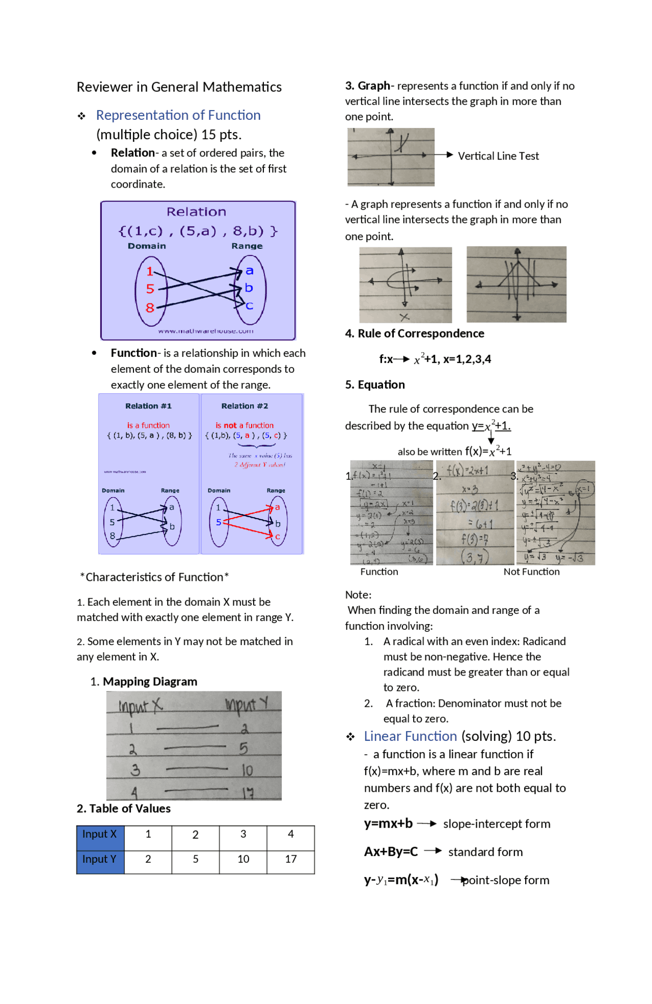 Reviewer in General Mathematics | Study notes Mathematics | Docsity