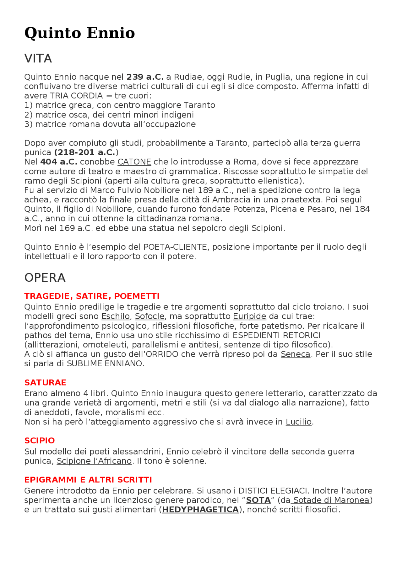 Quinto Ennio letteratura Docsity