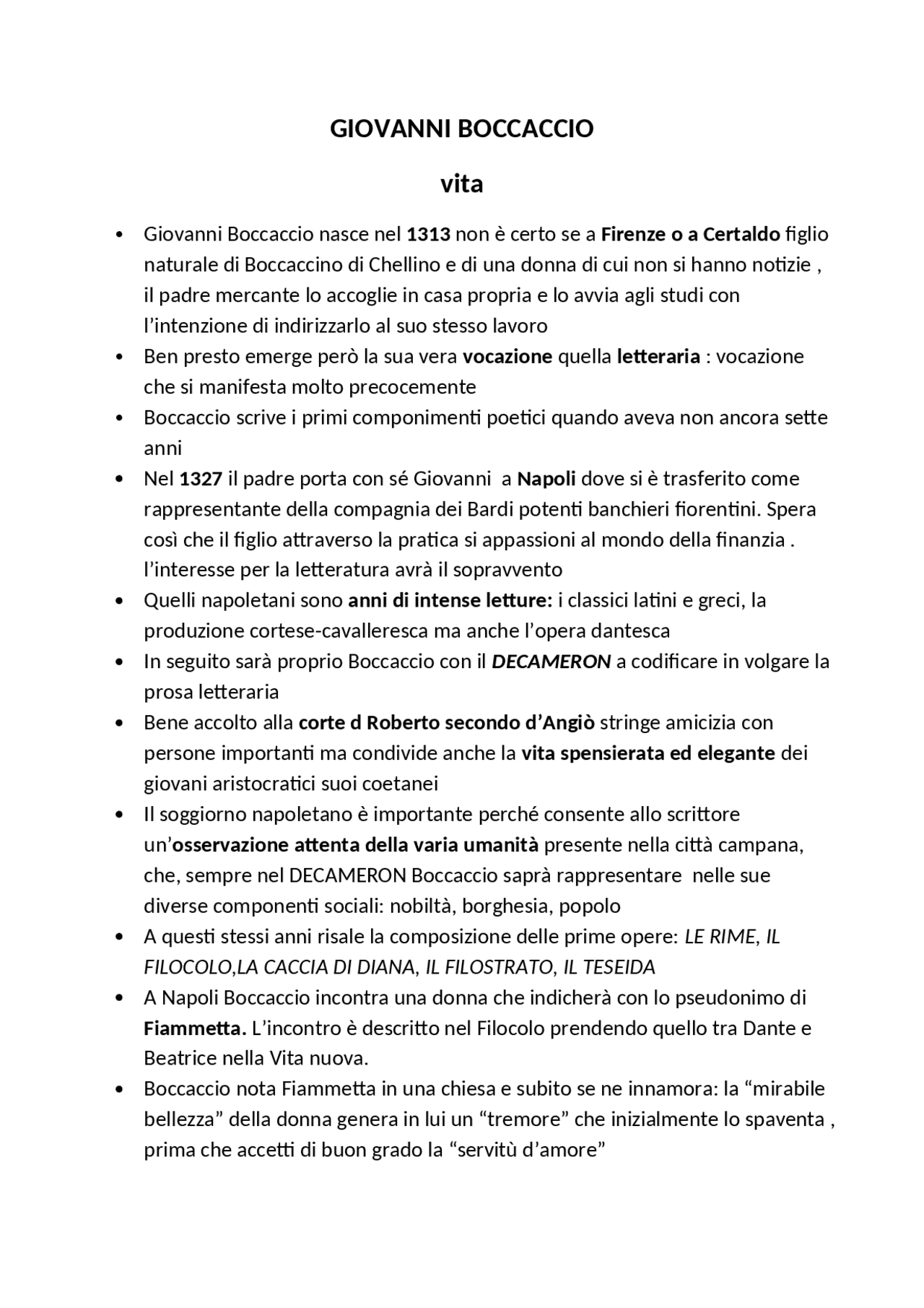 GIOVANNI BOCCACCIO vita e opere Docsity GIOVANNI BOCCACCIO vita e opere Docsity