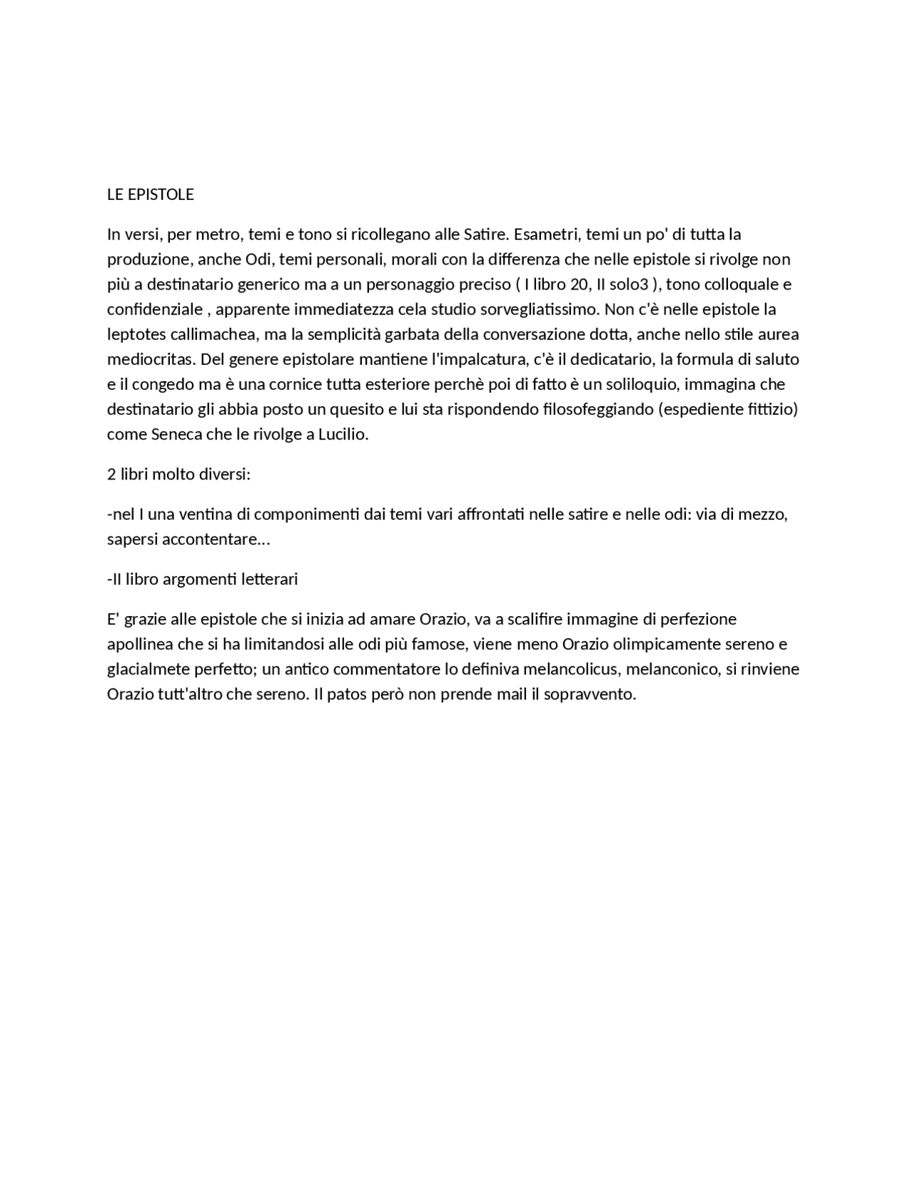 ORAZIO, EPISTOLE spiegazione generale Temi di Lingue e letterature