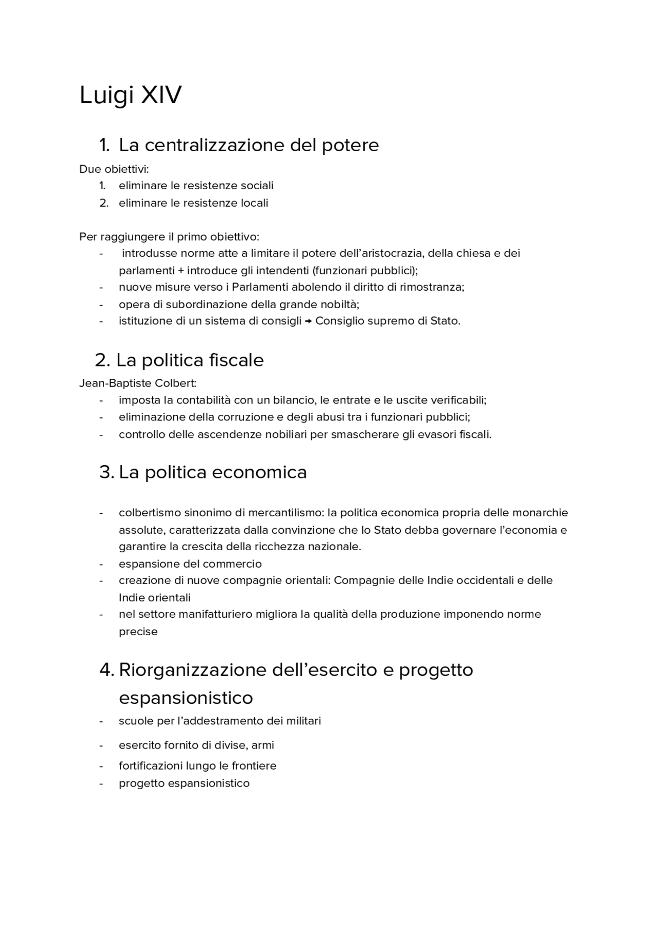 Luigi XIV (riassunto della sua politica) Docsity