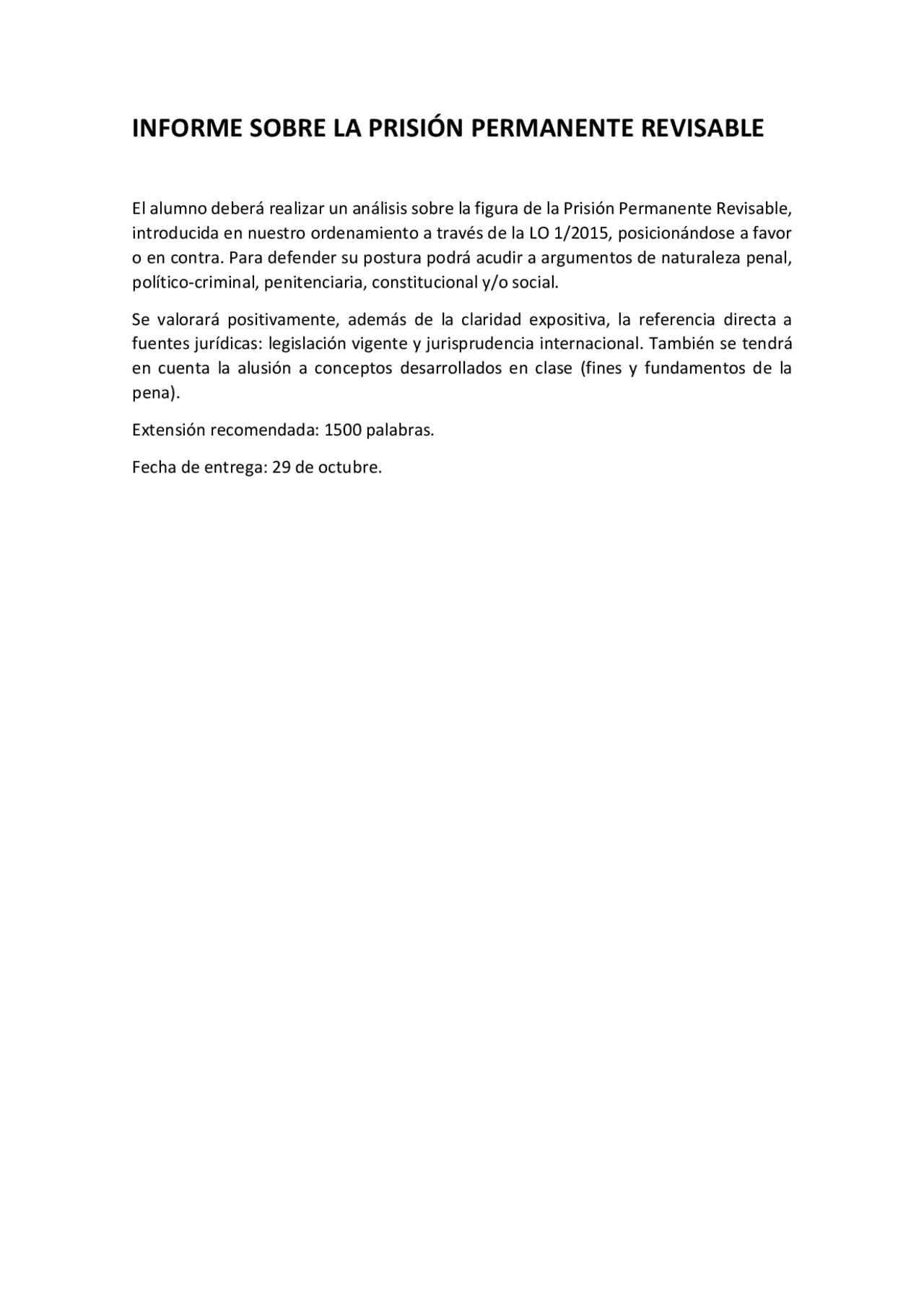 Trabajo Prisión Permanente Revisable Ejercicios de Derecho Penal Trabajo Prisión Permanente Revisable Ejercicios de Derecho Penal