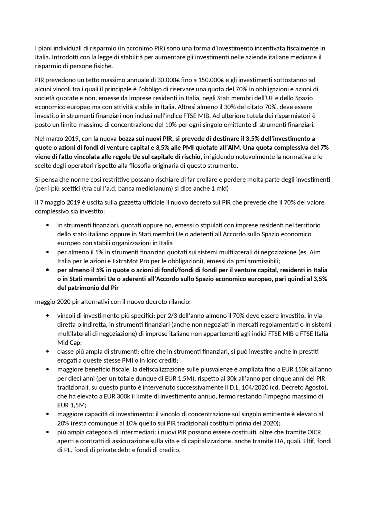 PIR piani individuali di risparmio Docsity