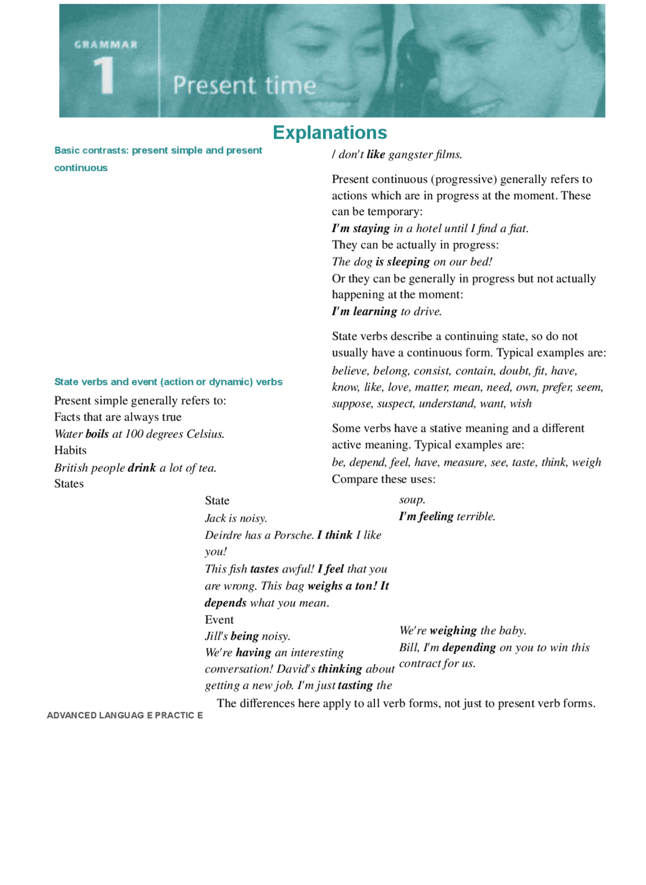 Resumen del tiempo verbal Present Time en ingles - Docsity
