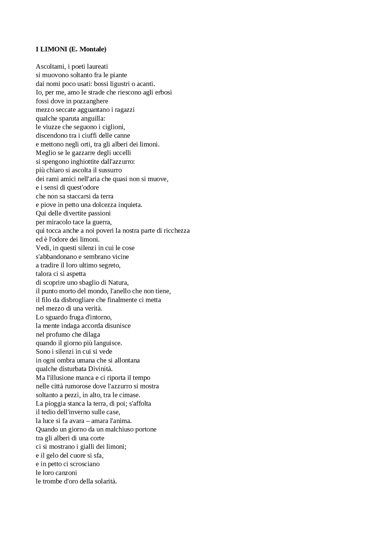 "I limoni" (E.Montale) - Docsity