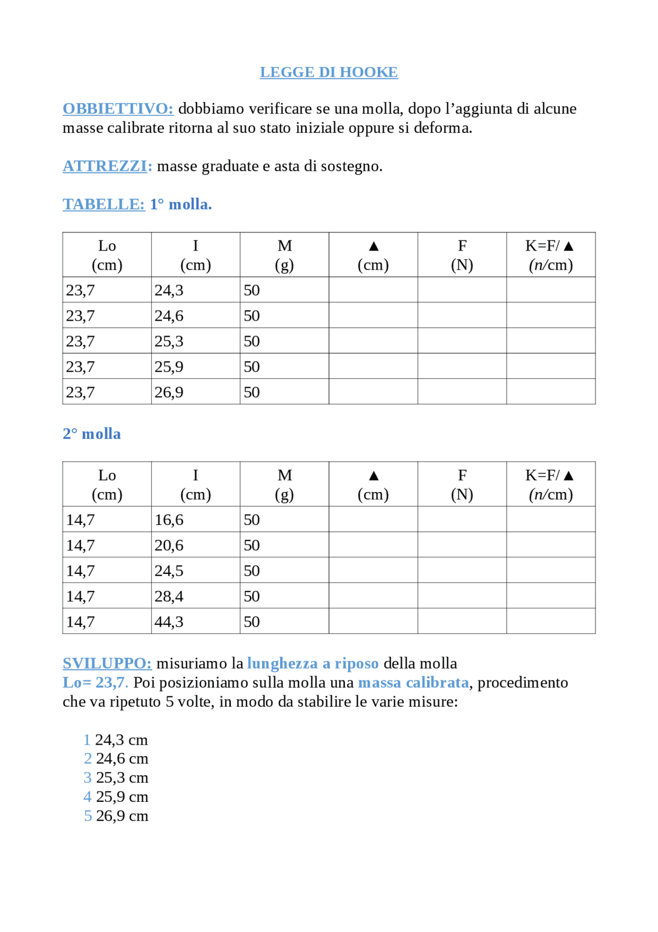 relazione sulla legge di hooke