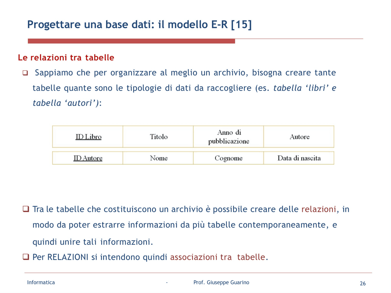 LE RELAZIONI IN UN DATABASE (INFORMATICA) - Docsity