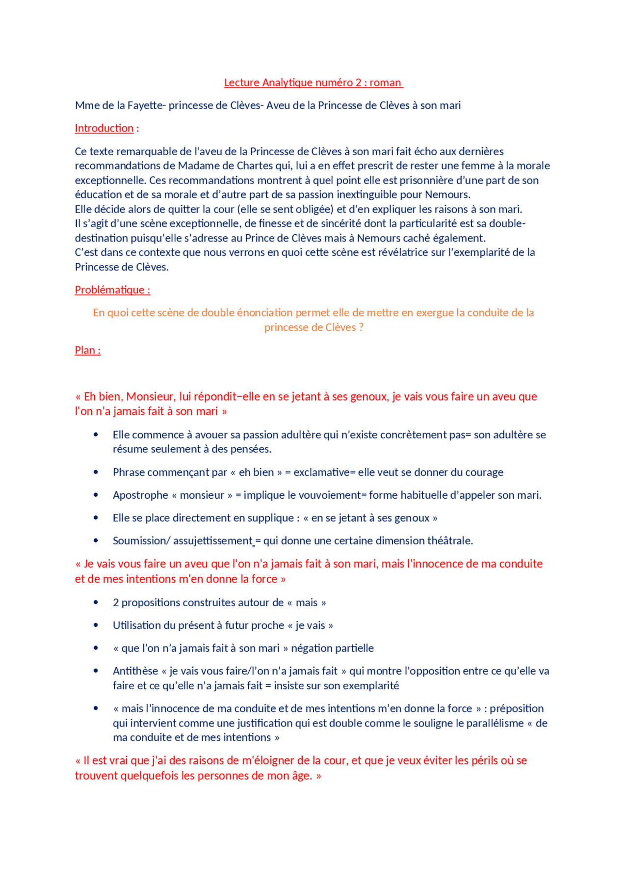 L aveu De La Princesse De Clèves Analyse Linéaire Analyse linéaire La Princesse de Clèves | Résumés Français | Docsity