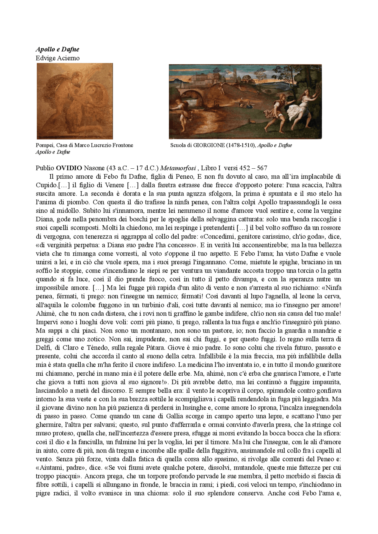 Apollo e dafne, nella letteratura latina Ovidio e Docsity