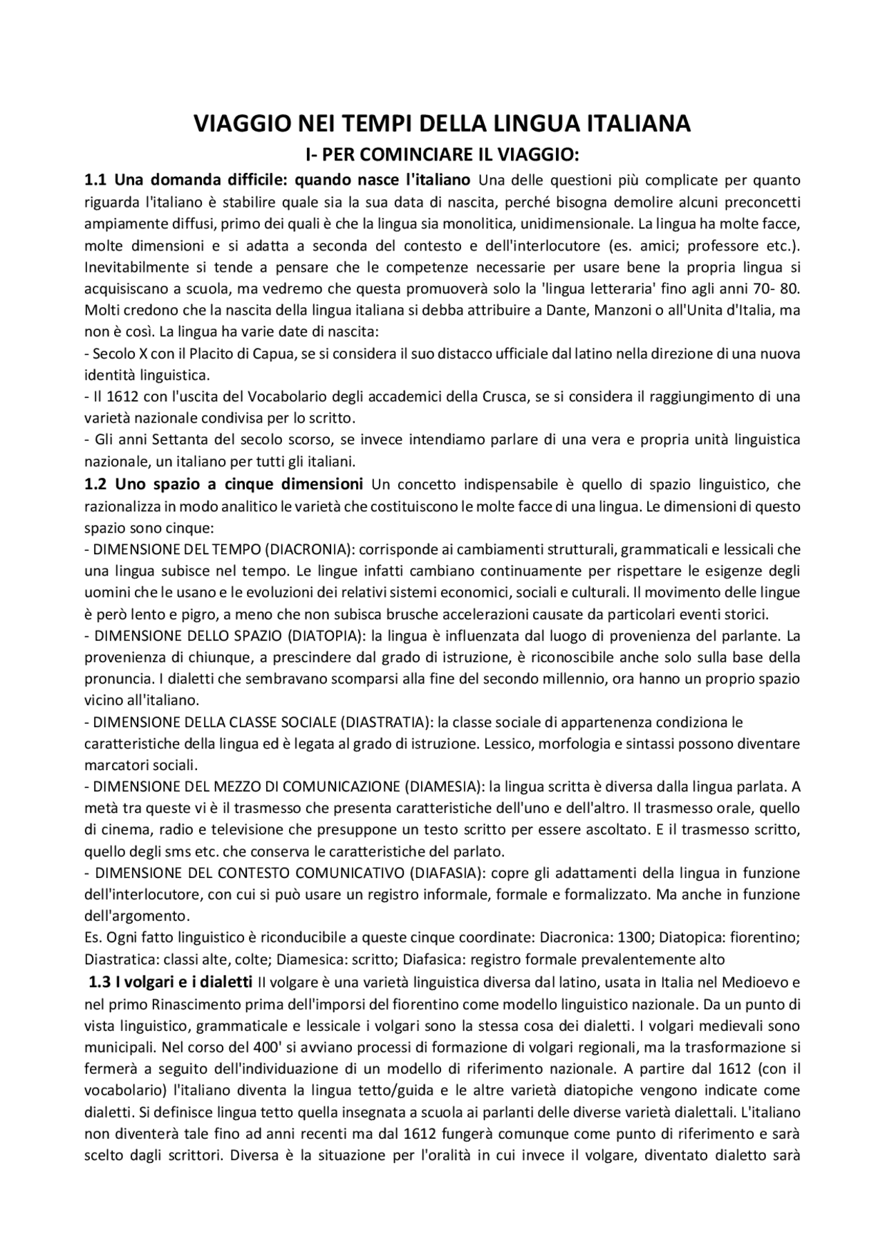 Viaggio nei tempi della lingua italiana - Docsity