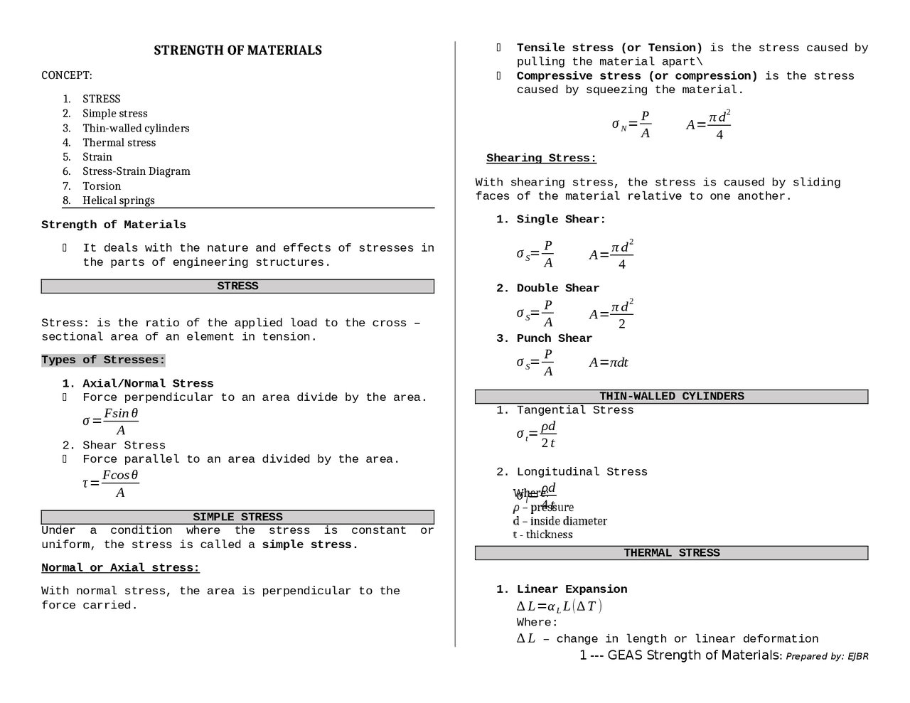 STRENGTH OF MATERIALS - Docsity