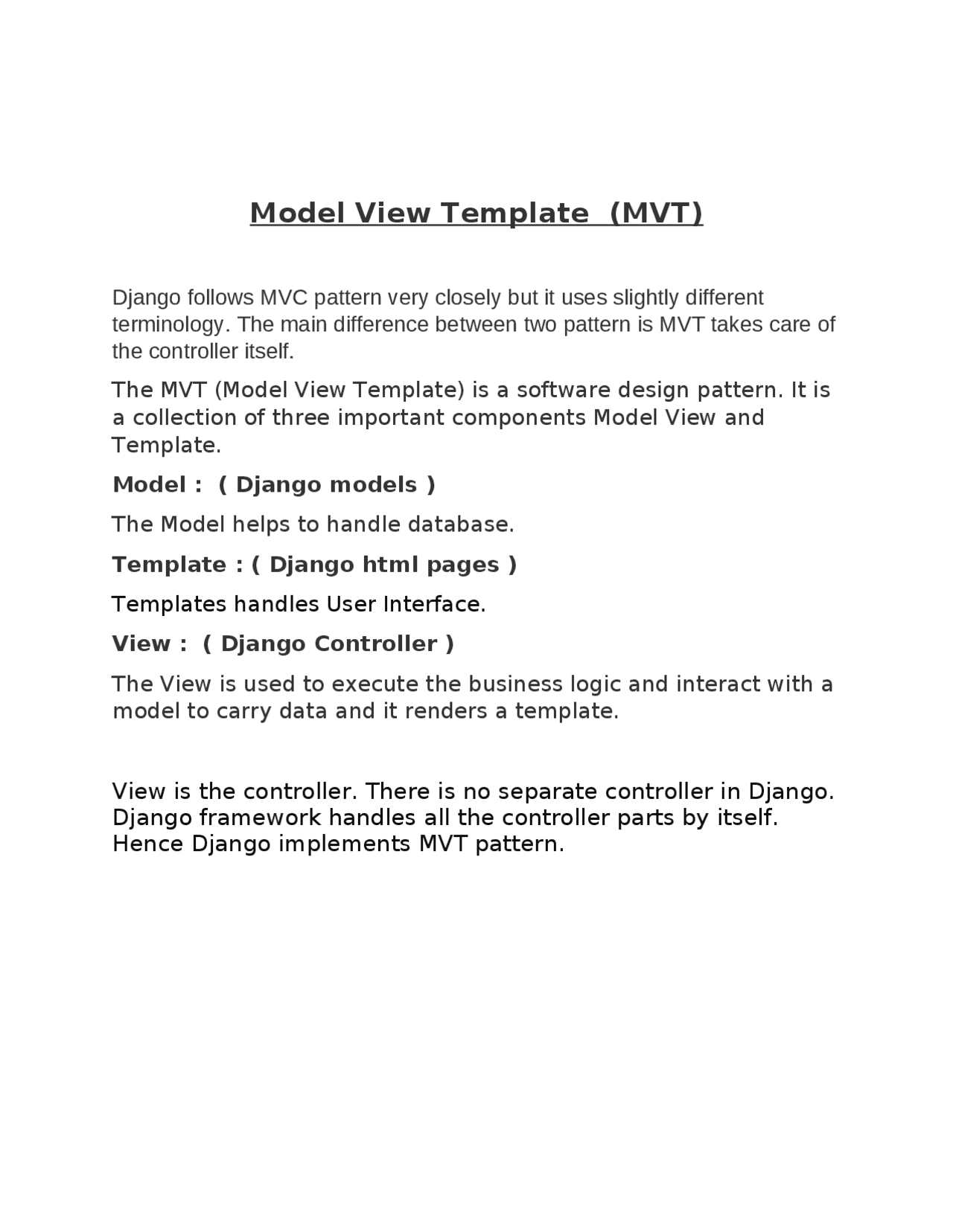 Model View Template Structure Model View Template Design Pattern - Docsity