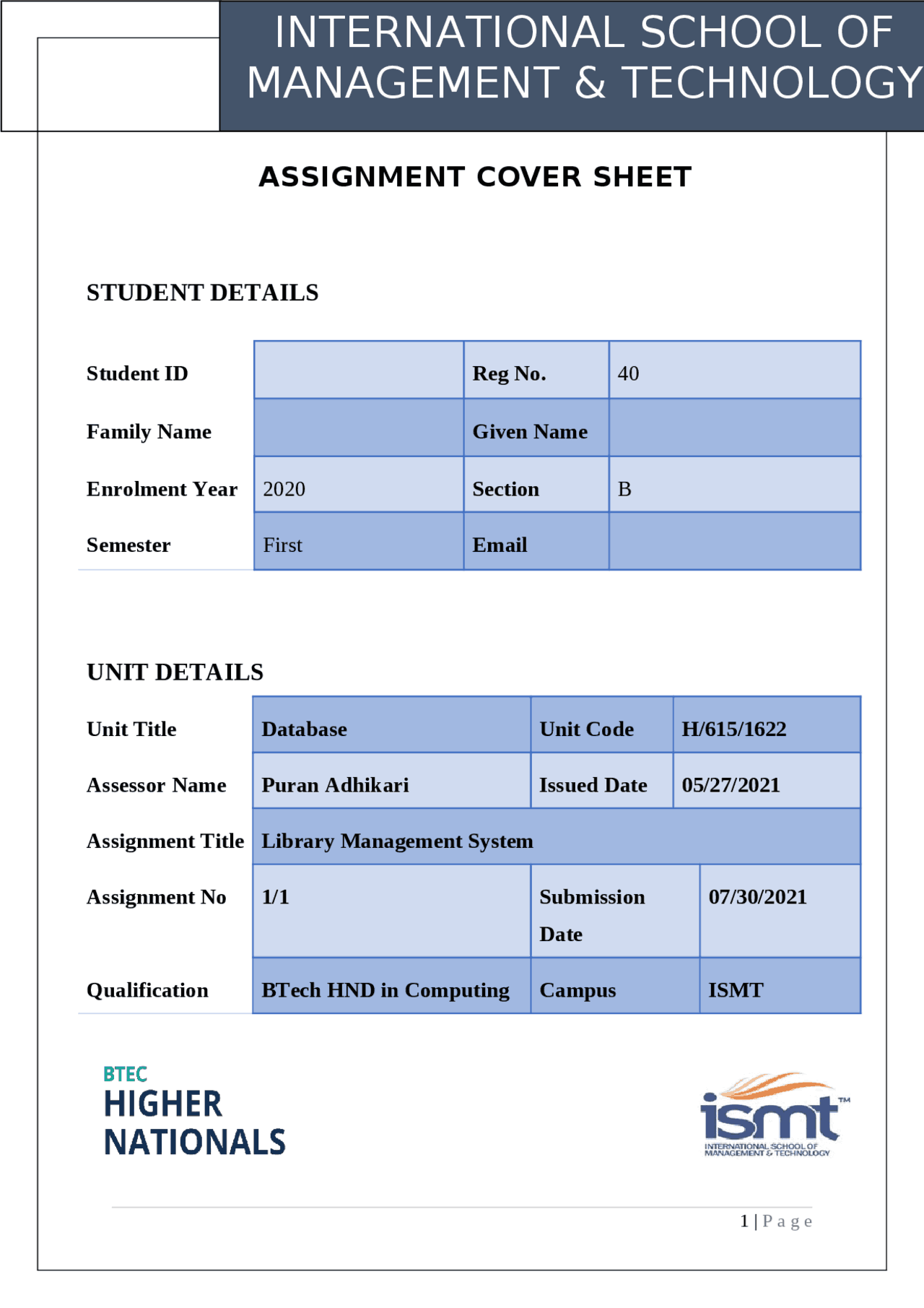 Database Assignment - Library Management System - Docsity