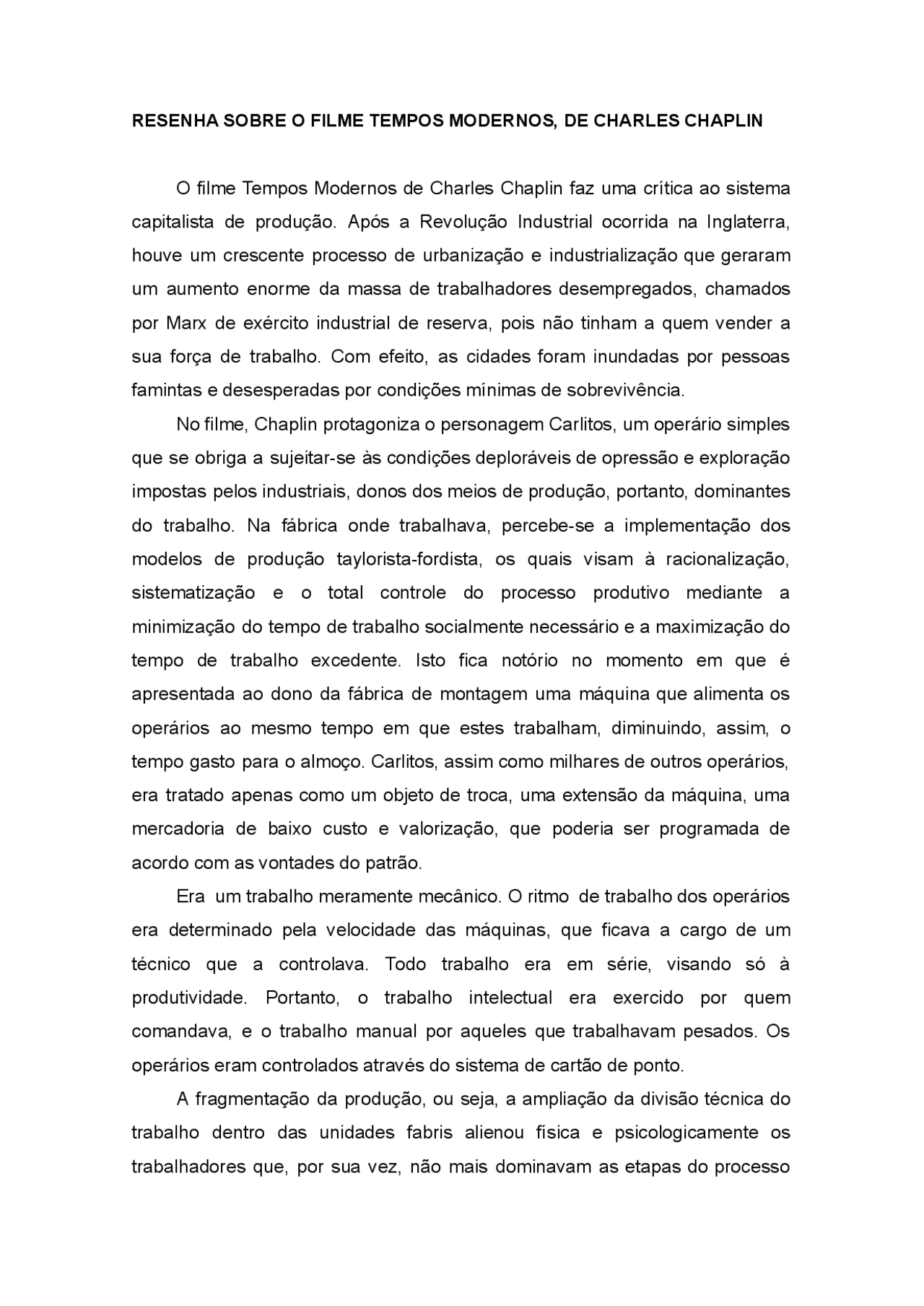 Tempos Modernos Resenha Do Filme - FDPLEARN