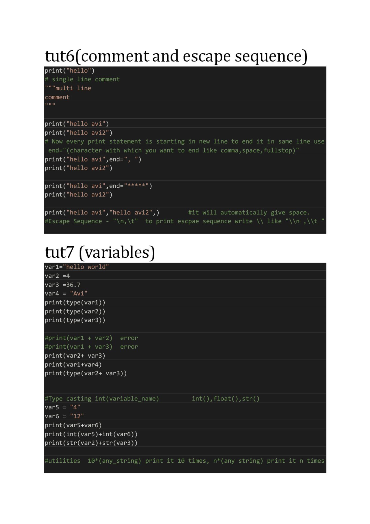 Python Notes and Cheat Sheet with Examples - Docsity