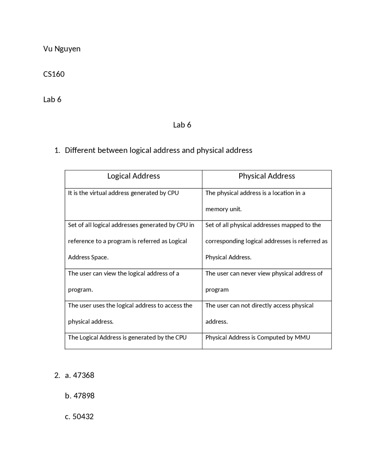 Address Lab Lab 6 - Addresses | CS 160 - Docsity