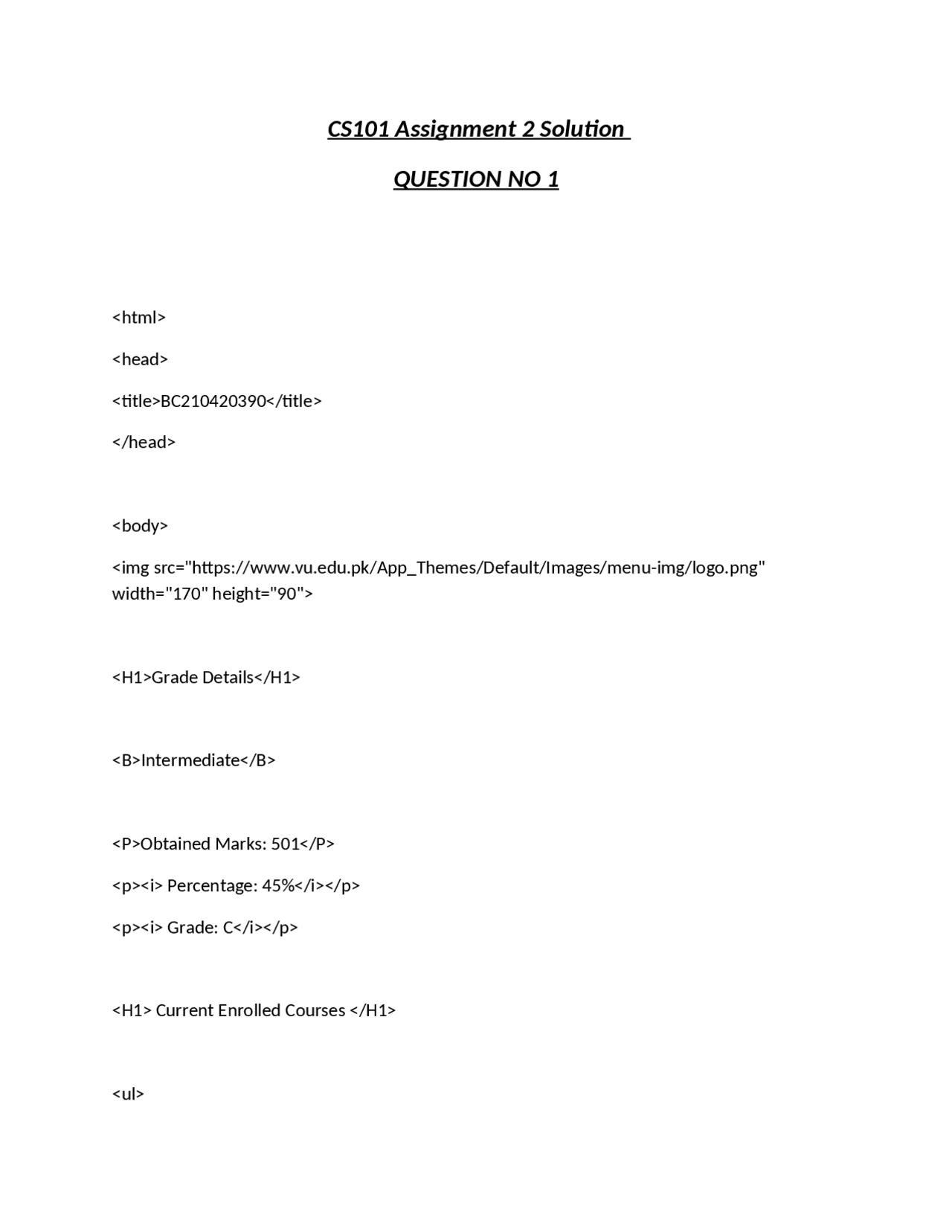 Computer Science Assignment 1st Smester BSCS - Docsity