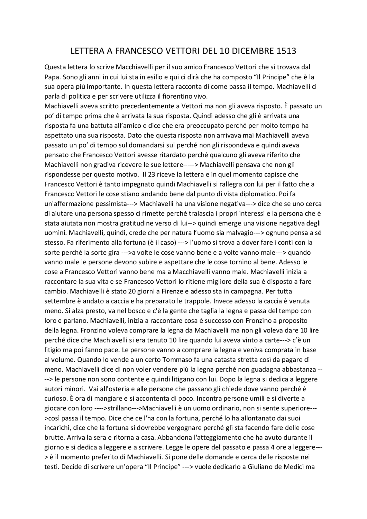 Lettera a Francesco Vettori del 10 dicembre 1513 Docsity